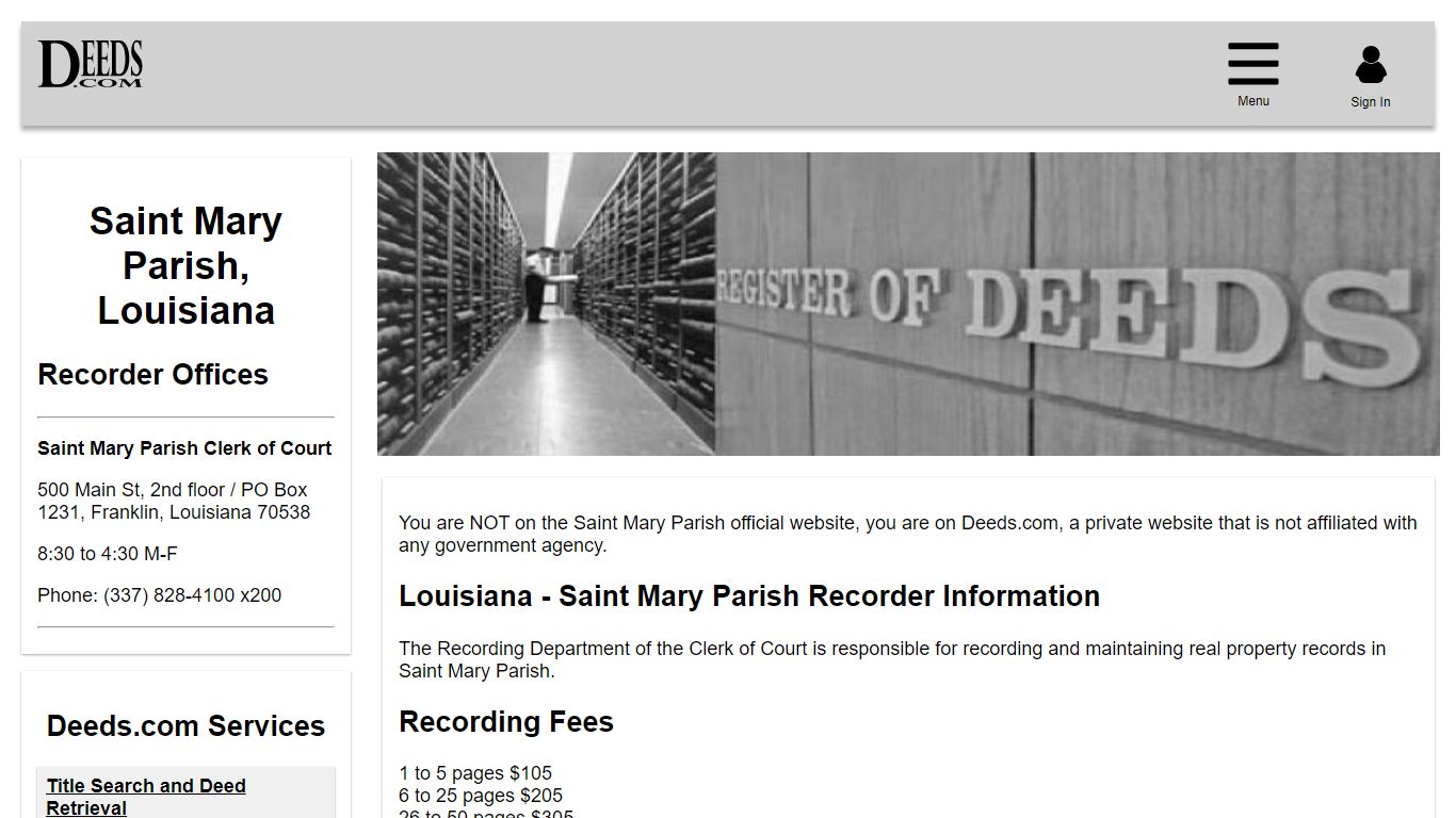 Saint Mary Parish Recorder Information Louisiana - Deeds.com