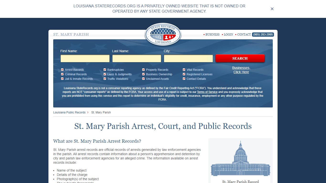 St. Mary Parish Arrest, Court, and Public Records