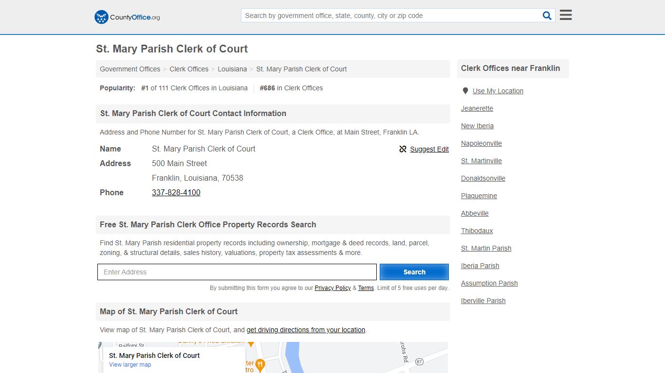 St. Mary Parish Clerk of Court - Franklin, LA (Address and Phone)